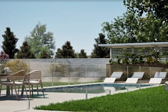 build backyard and patio landscape, deck garden, pergola layout, rooftop terrace