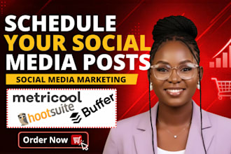 schedule social media post and design via buffer hootsuite metricool and manage