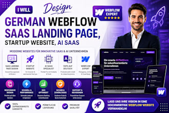build german webflow saas landing page, startup website, ai saas sales funnel