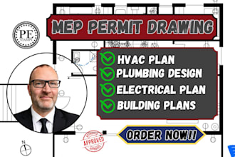 draw professional mep, hvac, electrical, and plumbing permit drawings