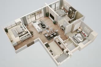 convert and design 2d floor plan into 3d floor plan