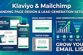 build klaviyo mailchimp landing page, form page and leads generation
