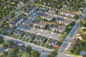 produce cgi visualization from masterplan concept, urban landscape 3d render,skp