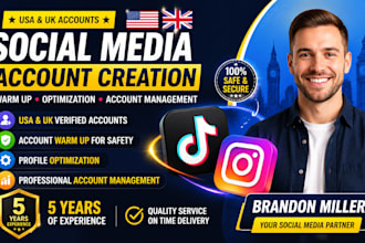 create usa tiktok account, usa instagram, with warm up and viral content plan