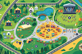 design 3d vector map, event map, festival map, venue map, exhibition floor plan