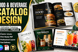 design editable food and beverage marketing catalog, flipbook, brochure