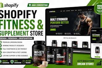 design shopify fitness gym product health supplement dropshhiping store
