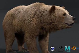 create 3d animal model animal animation, 3d creatures monsters model xgen fur
