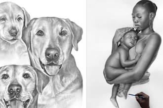 do pencil sketch graphite charcoal pencil drawing hand drawn pet portrait sketch