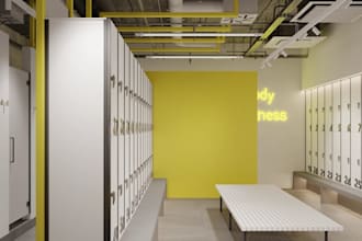 design sport locker room,fitness storage space,gym changing room,interior render