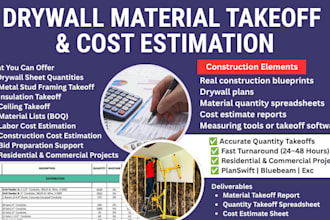 provide precise drywall and painting cost estimates and material takeoff