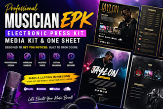 design a professional music epk electronic press kit media kit and one sheet