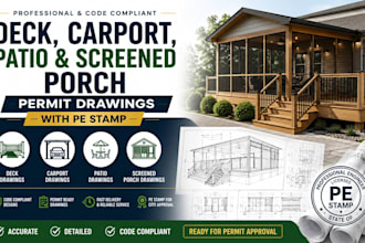 create deck, carport, patio and screened porch permit drawings with pe stamp