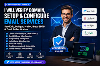 verify domain, setup sendgrid, mailgun, mailjet, brevo SMTP and email authentica