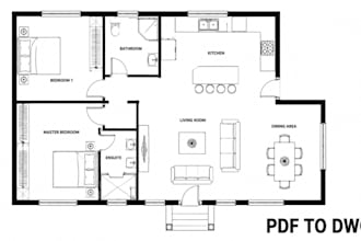 do floor plan redraw autocad drafting PDF to dwg conversion blueprint design
