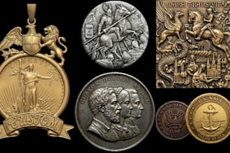 create 3d bas relief, medallion, coin, cnc carving for 3d printing