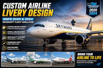 create msfs 2020 and 2024 virtual airline livery for flight simulator