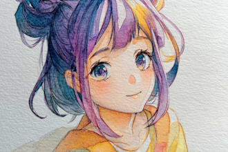 create hand drawn watercolor fan art anime illustrations