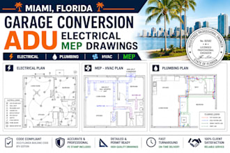 provide miami florida garage conversion adu electrical mep drawing with pe stamp