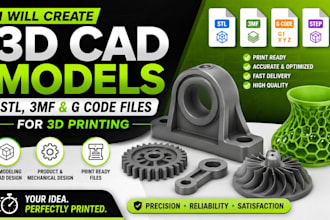 create 3d cad models, stl, 3mf and g code files for 3d printing
