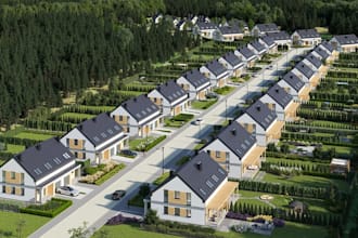produce exterior cgi visual for housing development,streetscape,site plan render