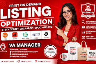 print on demand listing optimization etsy depop wallapop spod gelato VA manager