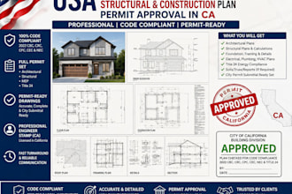 do USA full permit set,structural and construction plan permit approval in ca