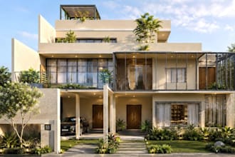 design 3d story building and basement, residential exterior, interior rendering