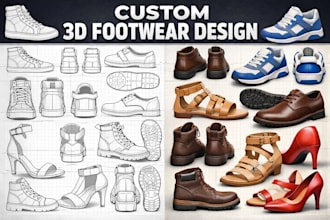 create sneaker tech pack, 3d shoe design, footwear tech pack for manufacturing