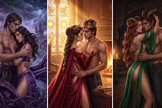 draw nsfw semi realistic character couple art romance book art design without ai