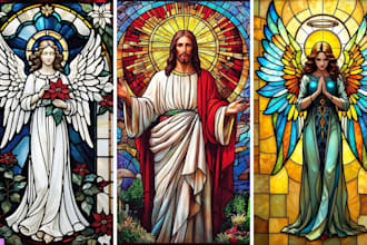 create custom stain glass art, mosaic glass illustrations for window and door