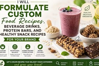 formulate custom food recipes, beverage drinks, protein bars, and healthy snack