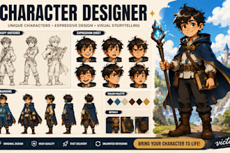 create professional character design concept art expression sheet