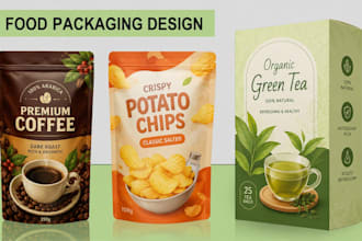 food packaging design pouch label box packaging for coffee snacks and tea