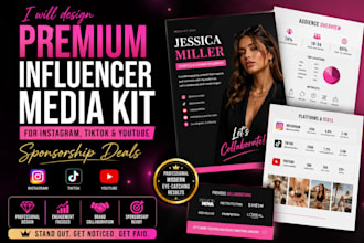 design premium influencer media kit for instagram tiktok youtube sponsors