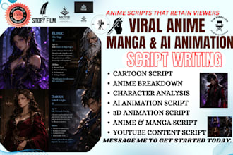 write anime and manga youtube video script ai animation cartoon 3d animation