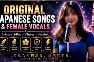 write and sing original female japanese song anime jpop lyrics or vtuber music