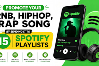 promote your rnb, hiphop, rap song by sending it to 15 spotify playlists