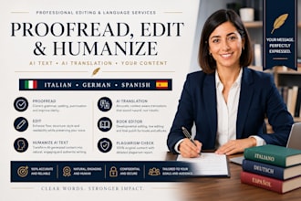 proofread edit rewrite humanize ai text ai translation in italian german spanish