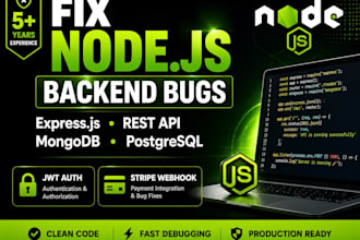 fix nodejs backend, express js API, mongodb, postgresql bugs