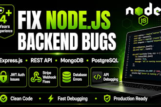 fix node js backend bugs, express js API, mongodb and postgresql issues