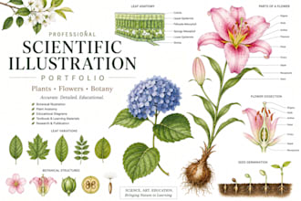 draw plants, flowers, animals for scientific learning textbooks
