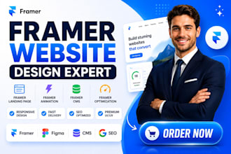 design framer website, framer landing page and framer animation with cms