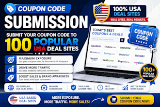 coupon code submission, submit your coupon code to 100 popular USA deal sites