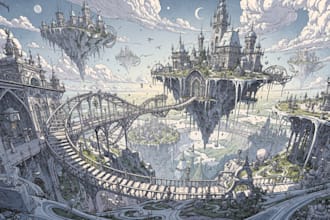 illustrate a surreal landscape or city drawing