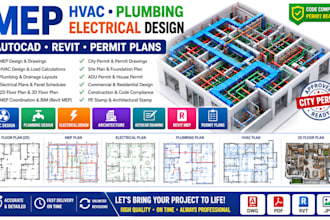 create mep hvac plumbing electrical autocad permit plan design