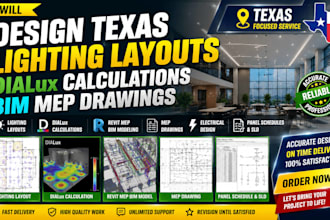 design texas lighting layouts dialux calculations bim mep drawings