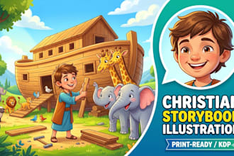 design bible themed illustration, biblical and christian story book illustration