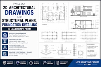 illustrate 2d architectural plans, structural drawings, foundation detailing