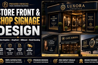 design modern storefront, shop signage and window graphics for your business